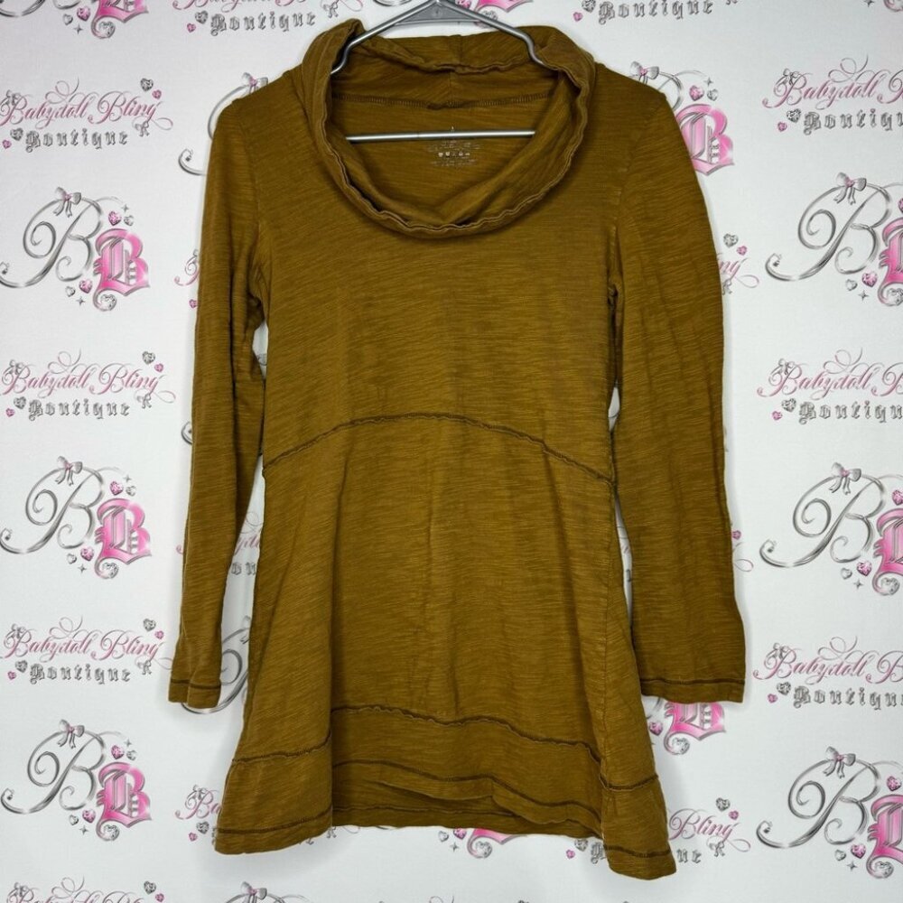 Neon buddah sweater long style tan brown scoop swoop neckline comfy luxe yoga